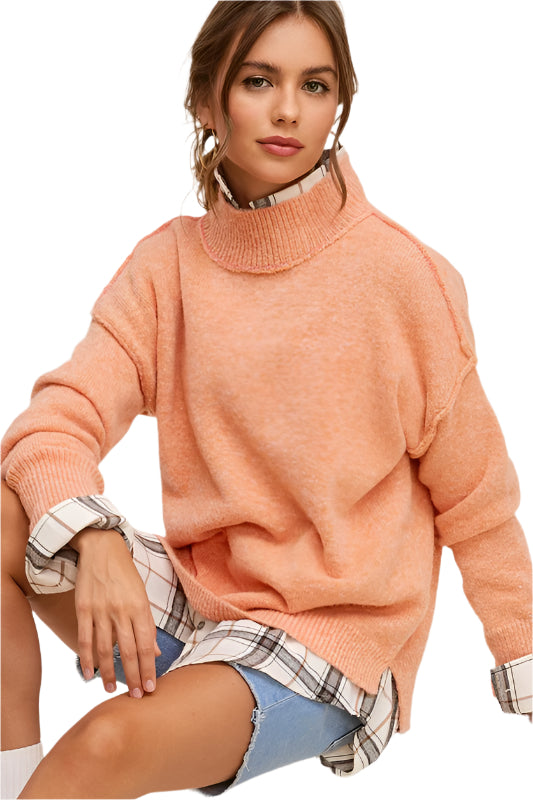 Light orange long-sleeve turtleneck sweater, size M