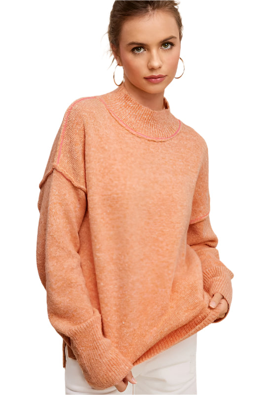 Light orange long-sleeve turtleneck knit sweater, size M