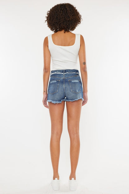 Distressed Dark Wash Button Fly Blue Denim Shorts - Tigbul's Variety Fashion Shop