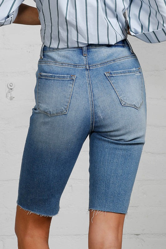 High Rise Denim Bike Shorts - Tigbul's Variety Fashion Shop