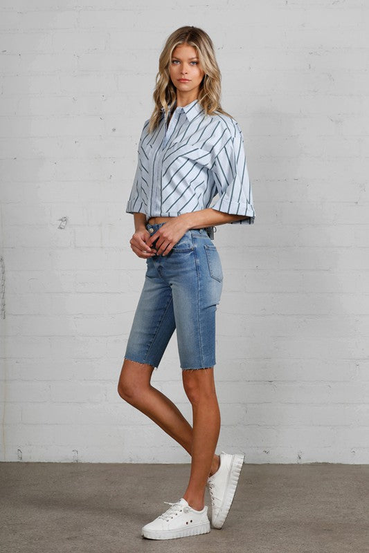 High Rise Denim Bike Shorts - Tigbul's Variety Fashion Shop