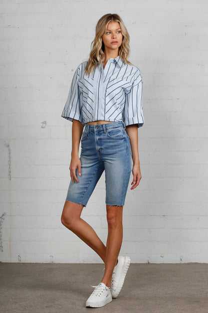 High Rise Denim Bike Shorts - Tigbul's Variety Fashion Shop