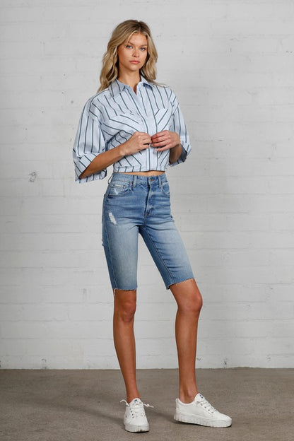 High Rise Denim Bike Shorts - Tigbul's Variety Fashion Shop