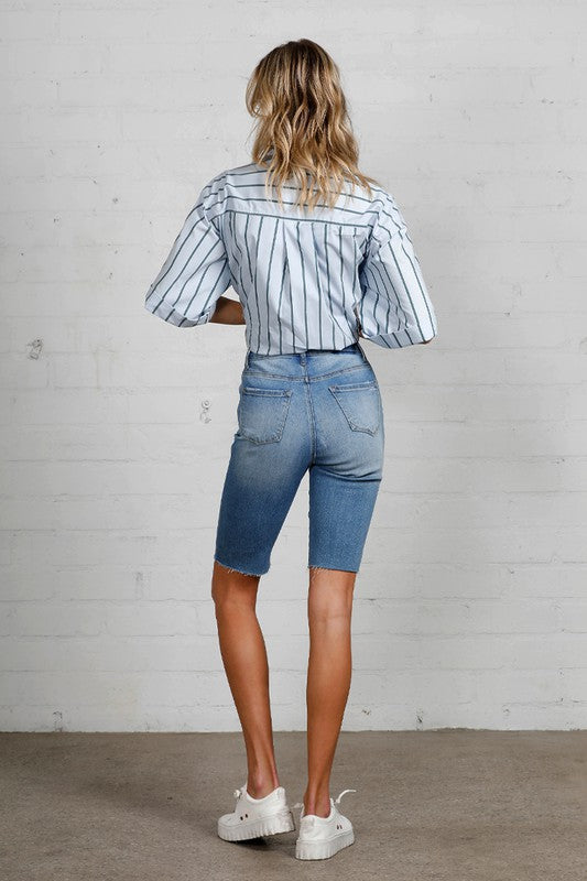 High Rise Denim Bike Shorts - Tigbul's Variety Fashion Shop