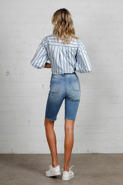 High Rise Denim Bike Shorts - Tigbul's Variety Fashion Shop