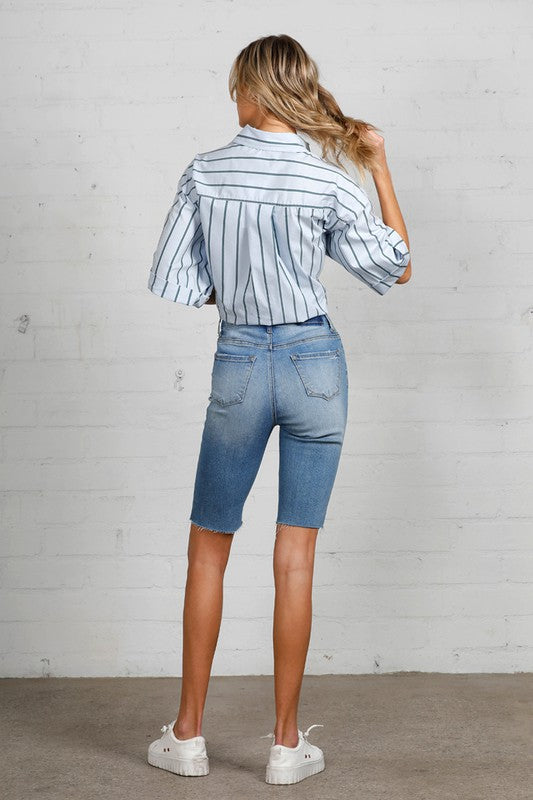 High Rise Denim Bike Shorts - Tigbul's Variety Fashion Shop