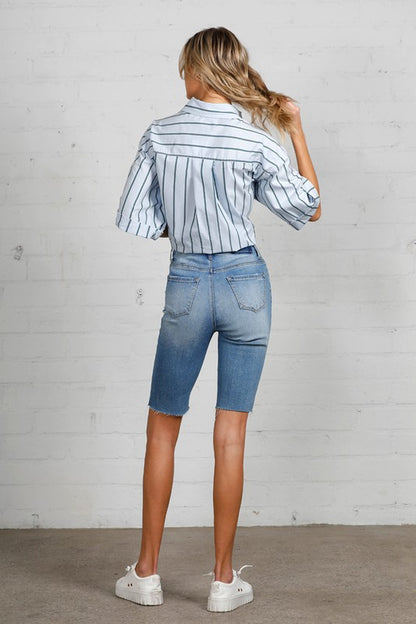 High Rise Denim Bike Shorts - Tigbul's Variety Fashion Shop