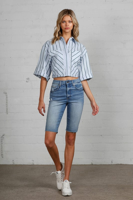 High Rise Denim Bike Shorts - Tigbul's Variety Fashion Shop