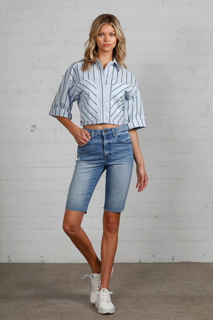 High Rise Denim Bike Shorts - Tigbul's Variety Fashion Shop