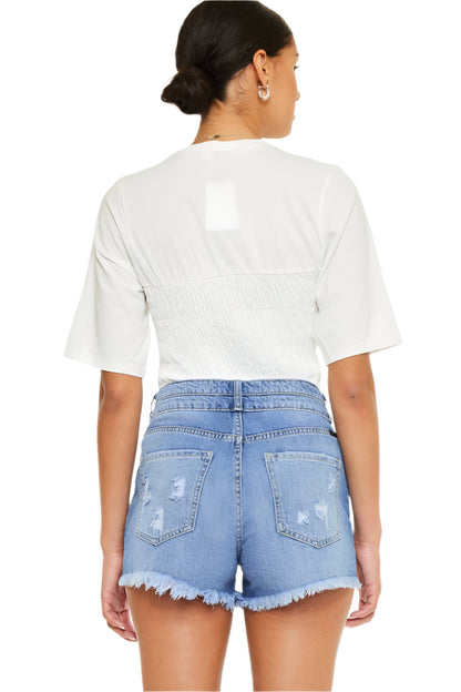 KanCan High Rise Double Button Blue Denim Jean Shorts - Tigbul's Variety Fashion Shop