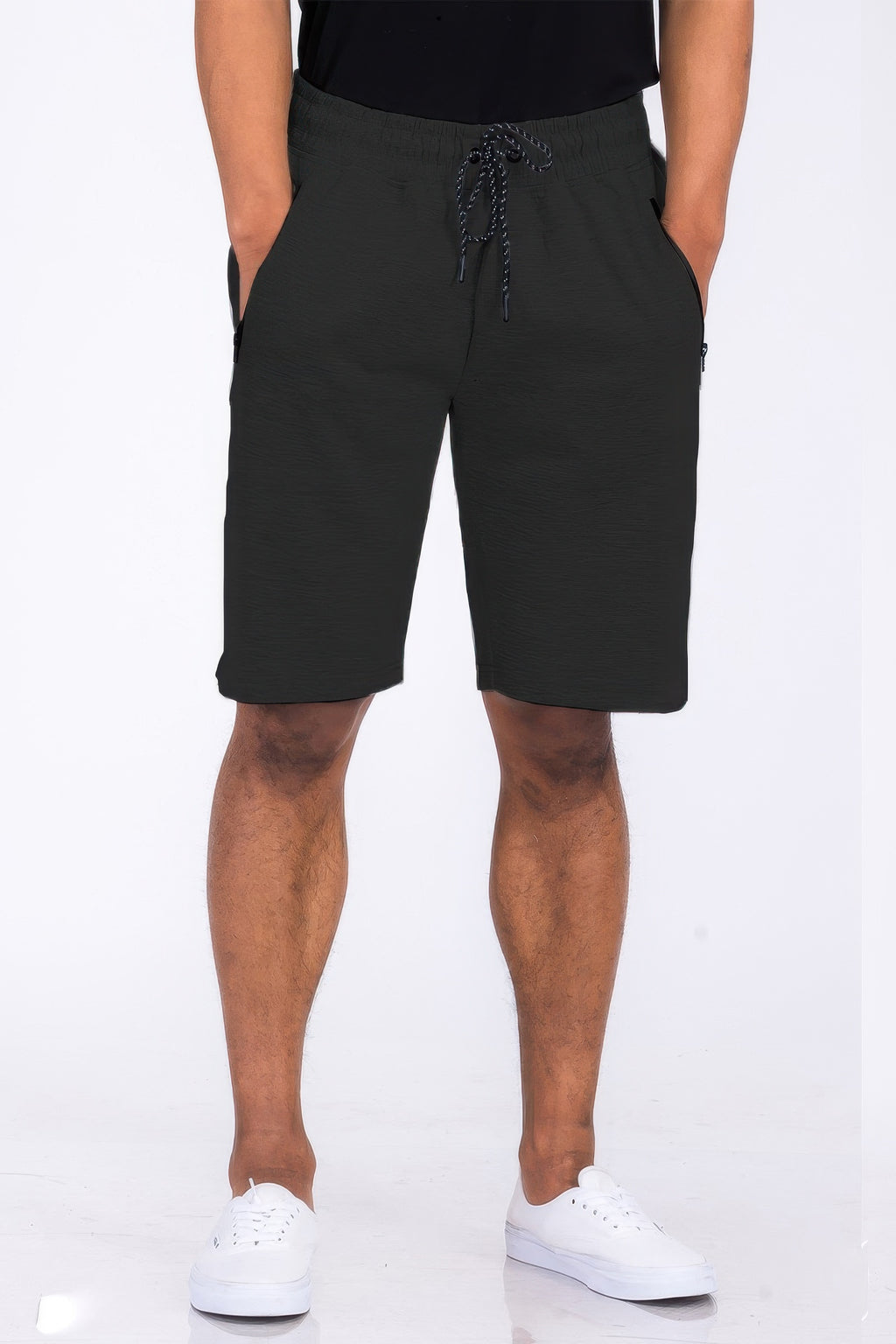 Charcoal cotton blend lounge sweat shorts with elastic waist and black drawstring