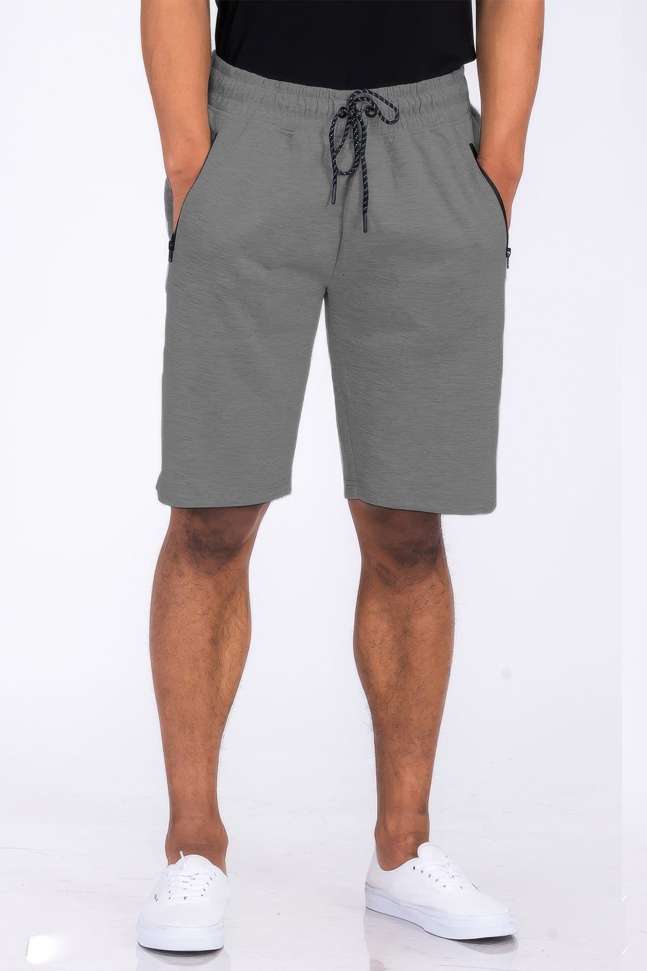 Men's lounge sweat shorts in gray with drawstring and side pocket openings