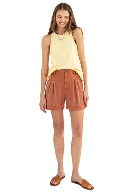 Size Medium High Waist Pleated Linen Shorts - Tigbul's Variety Fashion Shop