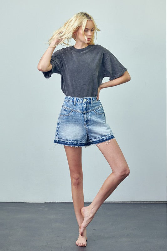 Super High Rise Released Hem Denim Shorts - Tigbul's Variety Fashion Shop