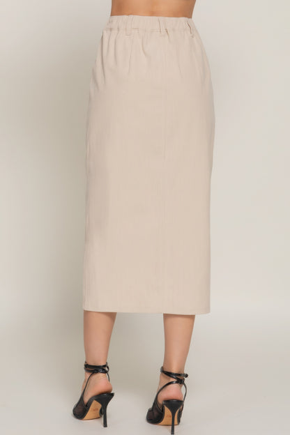 Front Open Slit Corduroy Midi Skirt in Green or Cream - Tigbul's Variety Fashion Shop