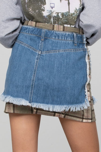 Plaid Checker Mini Denim Skirt - Tigbul's Variety Fashion Shop