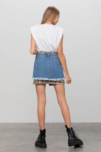 Plaid Checker Mini Denim Skirt - Tigbul's Variety Fashion Shop