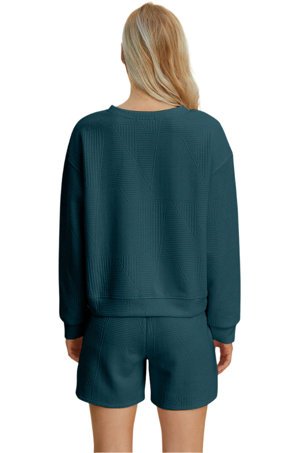 Size Small Blue Textured Long Sleeve Top and Shorts Set - Tigbul's Variety Fashion Shop