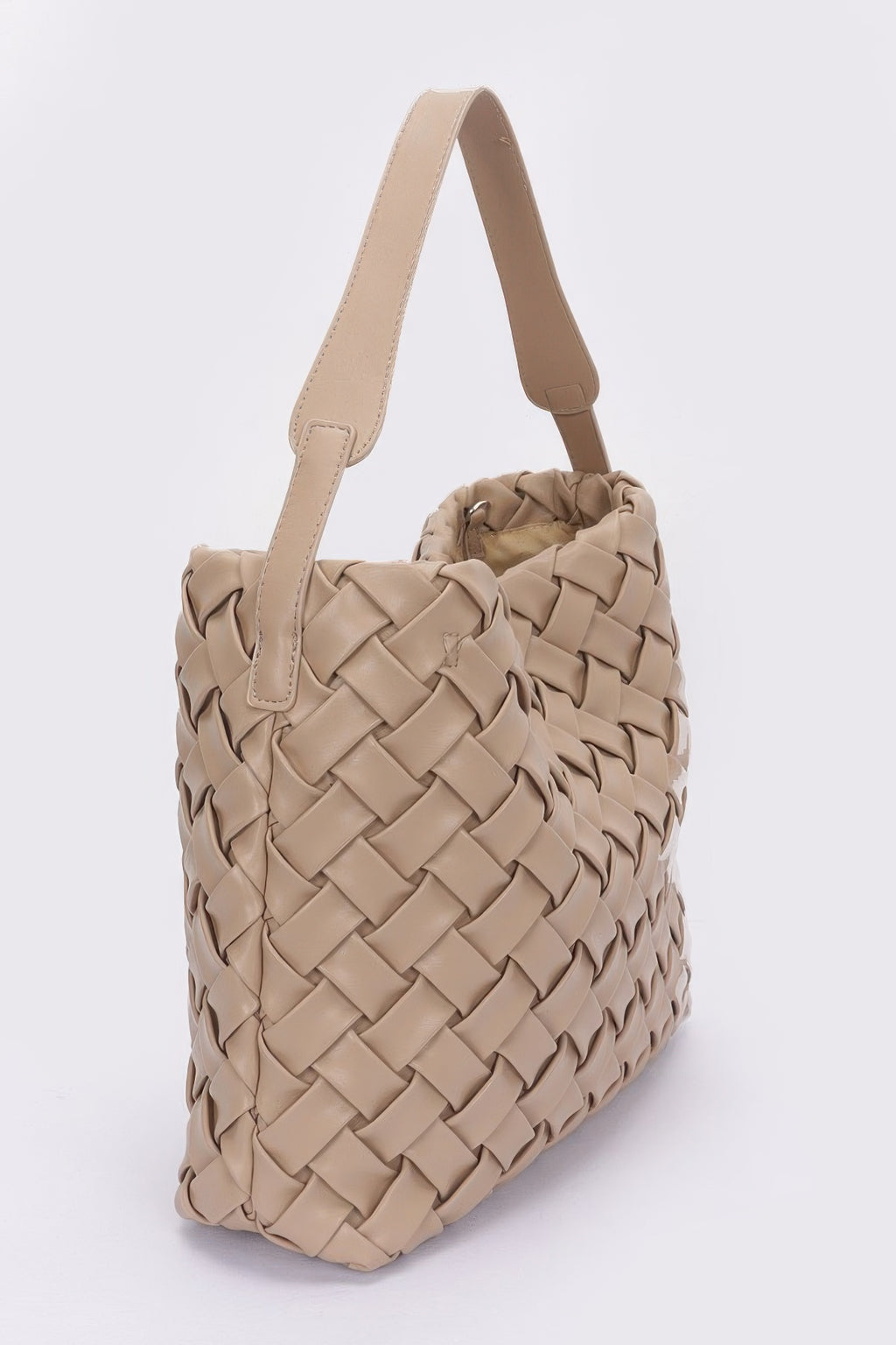 Beige Kunstleder-Hobo Bag mit geflochtenem Strukturmuster und breitem Tragegurt