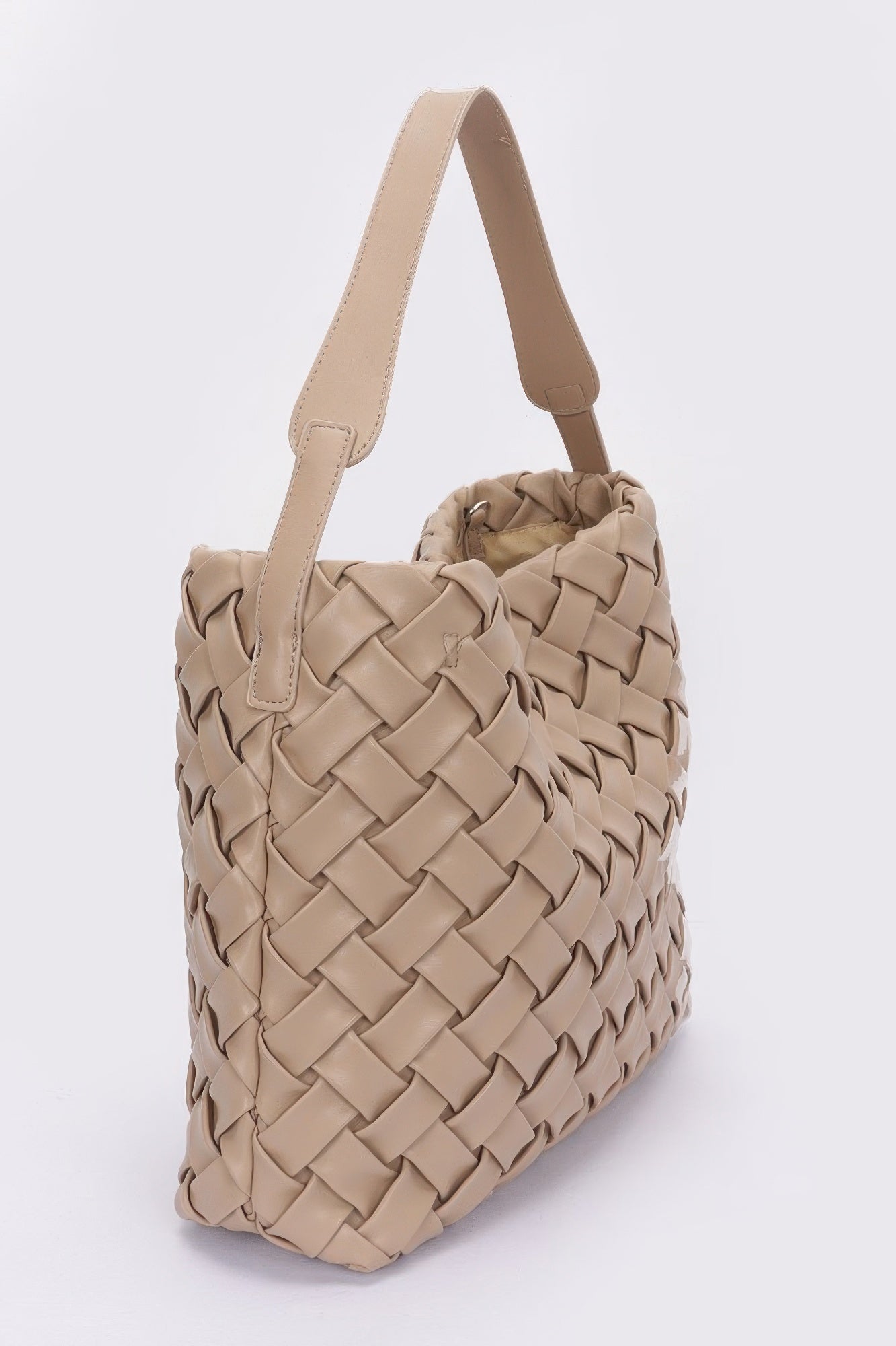 Beige Kunstleder-Hobo Bag mit geflochtenem Strukturmuster und breitem Tragegurt