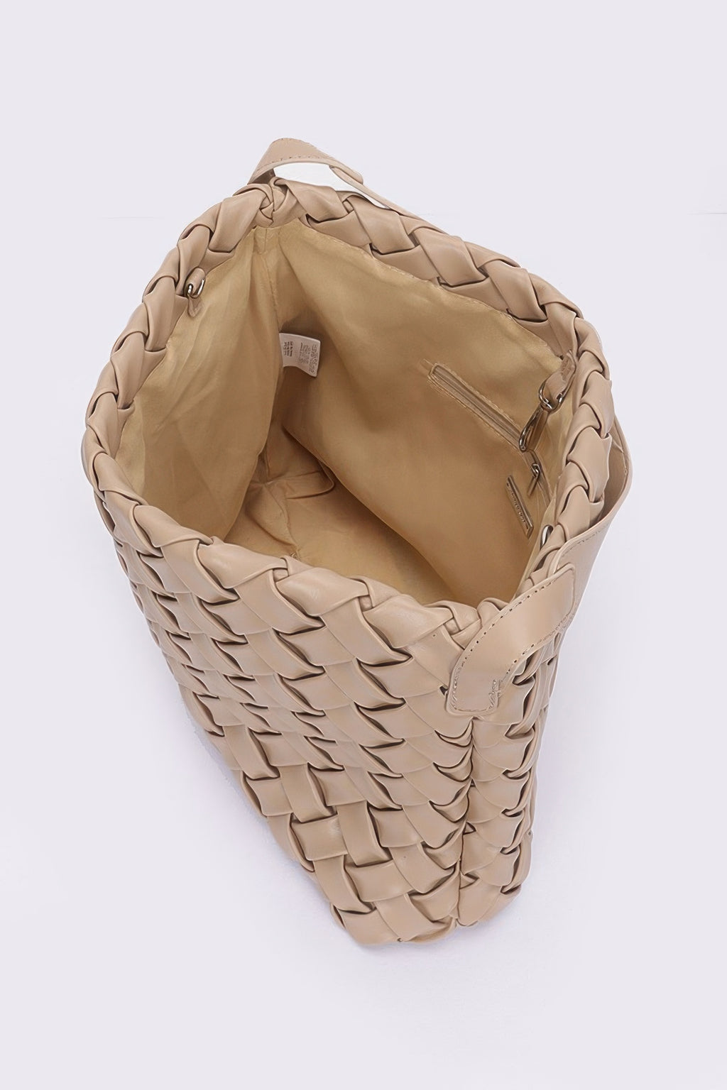 Beige Hobo Bag aus Kunstleder, Innenraum mit Reißverschlussfächern