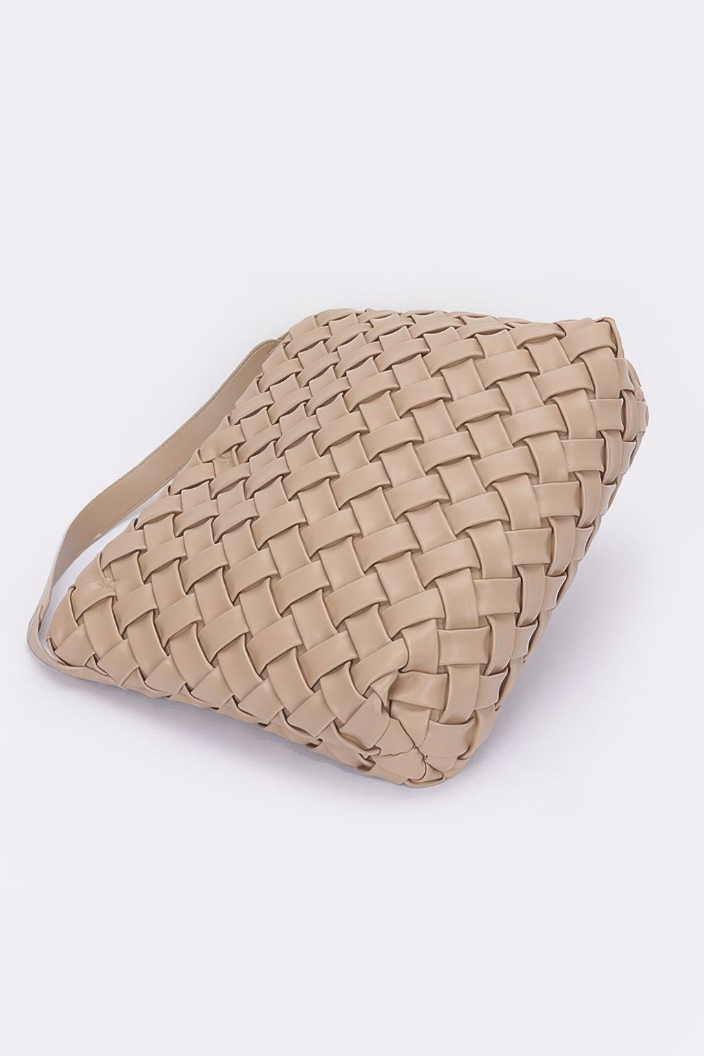 Beige geflochtene Faux-Leather Hobo Bag mit klarem Taschenprofil