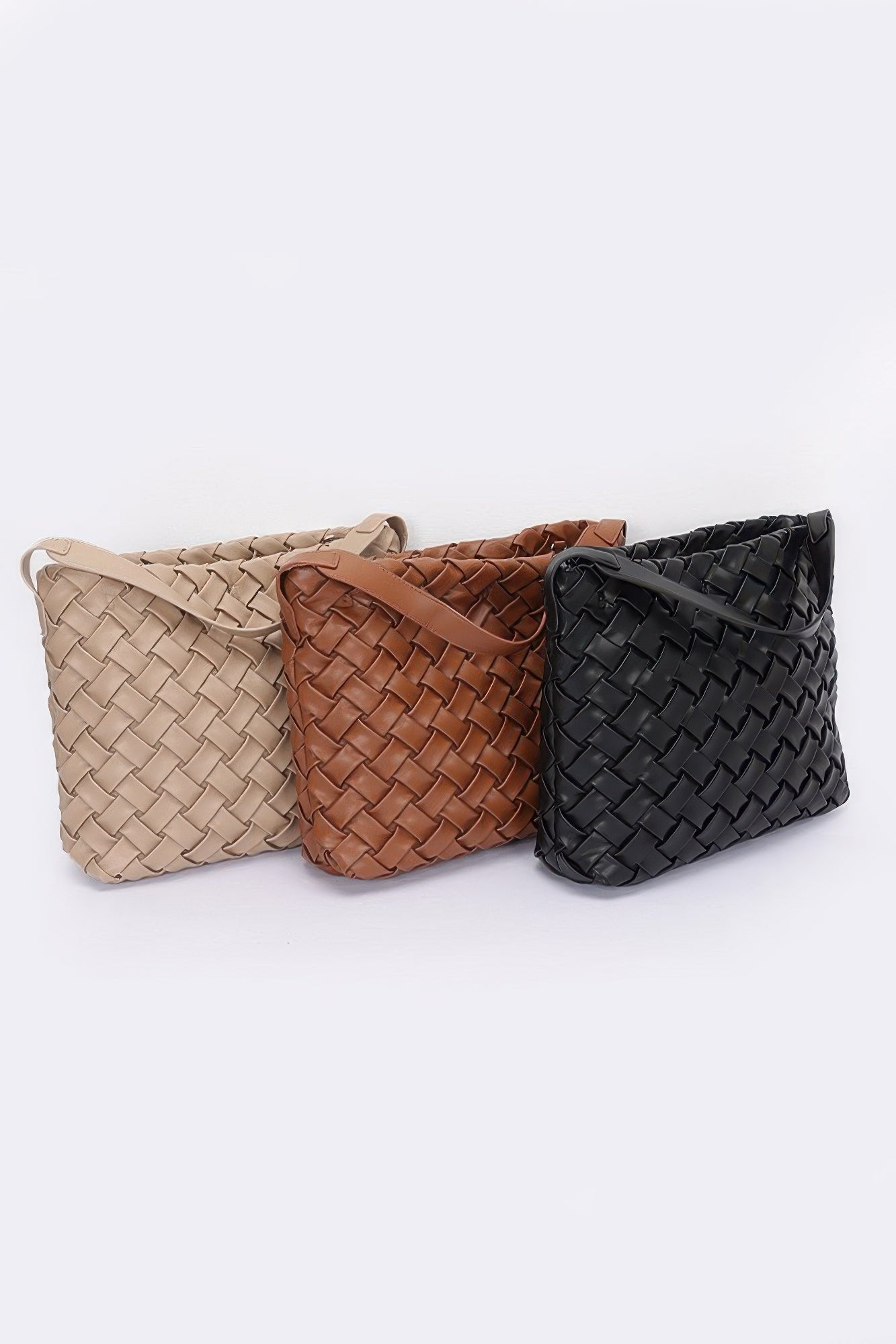 Set aus 3 Hobo Bags: beiger, brauner und schwarzer geflochtener Kunstleder-Look