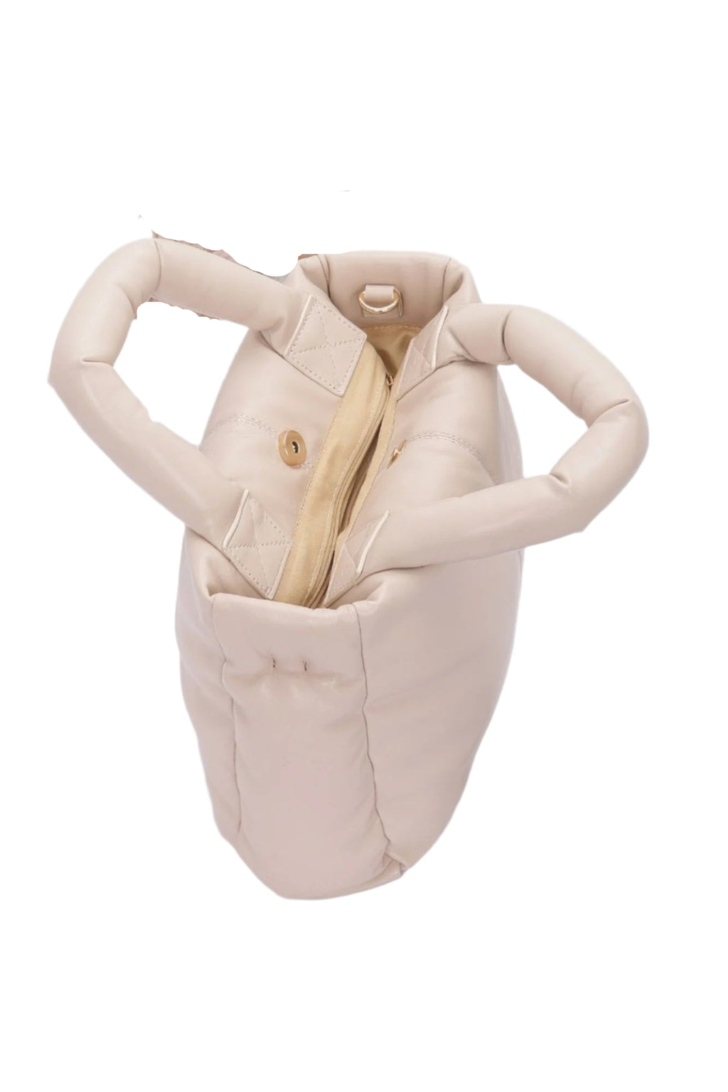 Nude faux leather padded tote bag open pocket and gold-tone clasp detail
