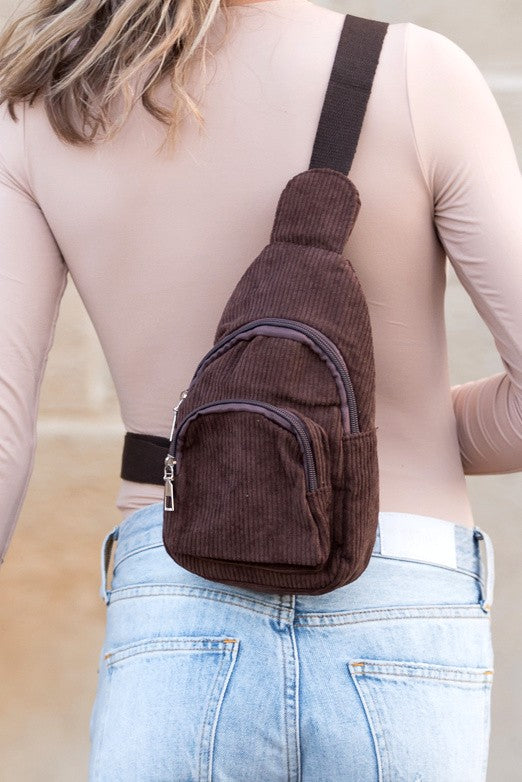 Ingrid Double Zip Corduroy Sling Bag - Tigbul's Variety Fashion Shop