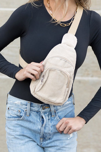 Ingrid Double Zip Corduroy Sling Bag - Tigbul's Variety Fashion Shop