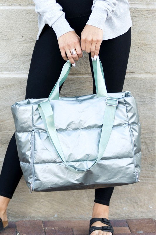 Metallic Puffer Tote - Tigbul's Variety Fashion Shop