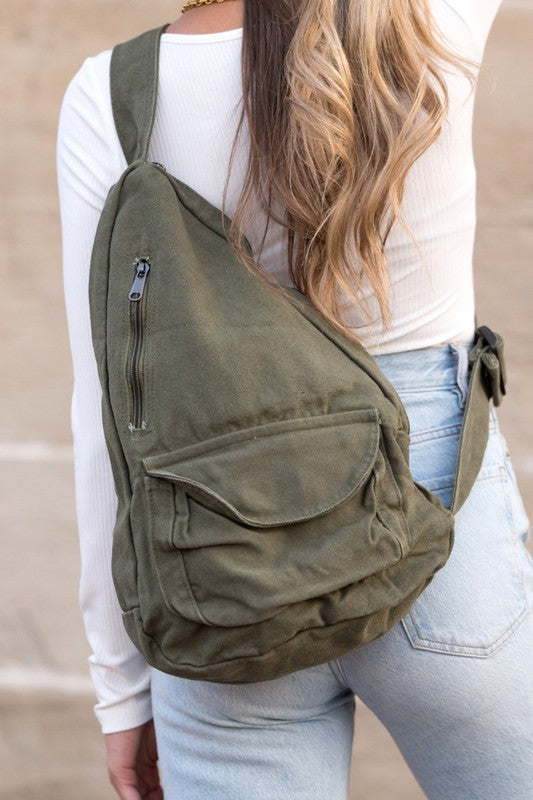 Oversized Canvas Sling Bag Backpack - Tigbul's Variety Fashion Shop