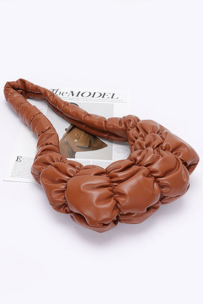Pleated Faux Leather Crossbody Bag - Tigbul's Variety Fashion Shop