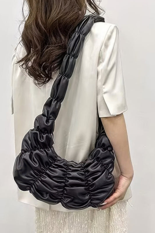 Pleated Faux Leather Crossbody Bag - Tigbul's Variety Fashion Shop