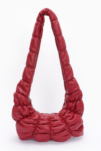 Pleated Faux Leather Crossbody Bag - Tigbul's Variety Fashion Shop