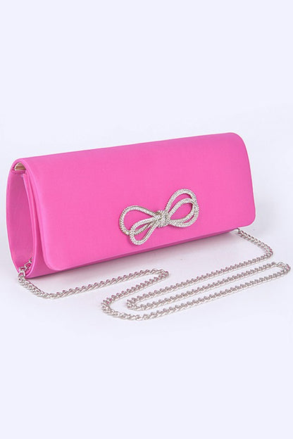 Rhinestone Bow Satin Clutch Bag - Tigbul's Variety Fashion Shop