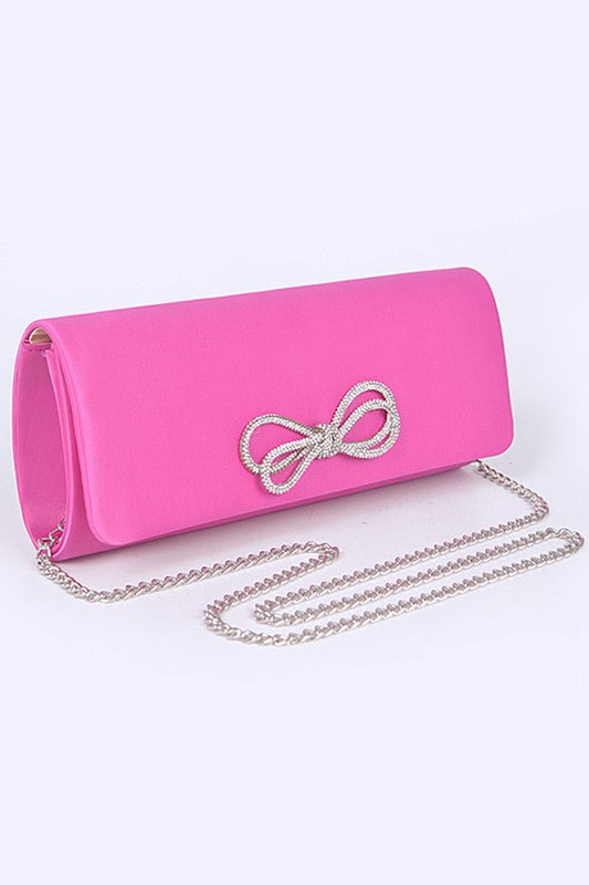 Rhinestone Bow Satin Clutch Bag - Tigbul's Variety Fashion Shop