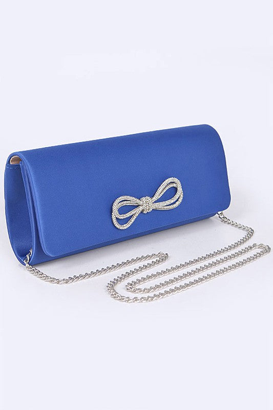 Rhinestone Bow Satin Clutch Bag - Tigbul's Variety Fashion Shop