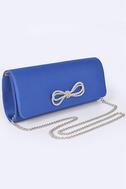 Rhinestone Bow Satin Clutch Bag - Tigbul's Variety Fashion Shop