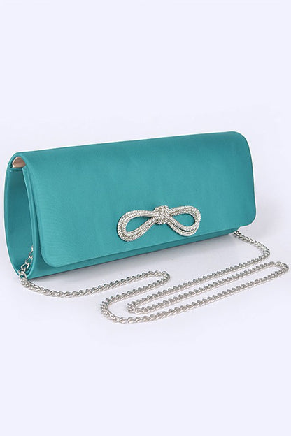 Rhinestone Bow Satin Clutch Bag - Tigbul's Variety Fashion Shop