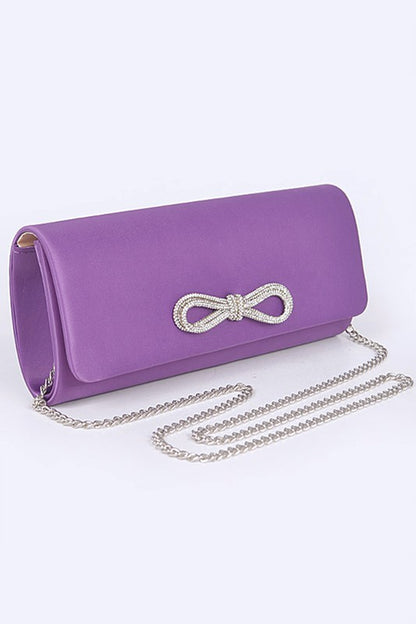 Rhinestone Bow Satin Clutch Bag - Tigbul's Variety Fashion Shop