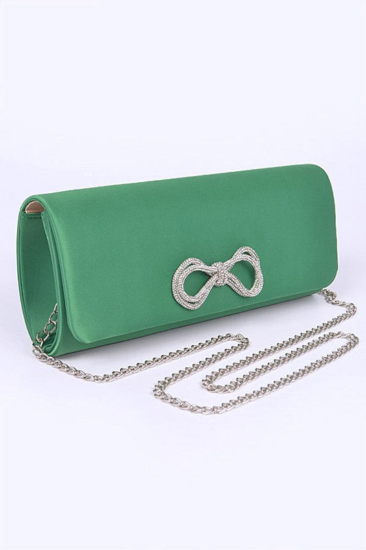 Rhinestone Bow Satin Clutch Bag - Tigbul's Variety Fashion Shop