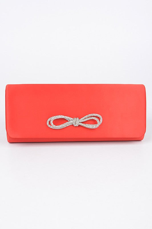 Rhinestone Bow Satin Clutch Bag - Tigbul's Variety Fashion Shop