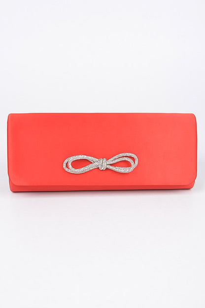 Rhinestone Bow Satin Clutch Bag - Tigbul's Variety Fashion Shop
