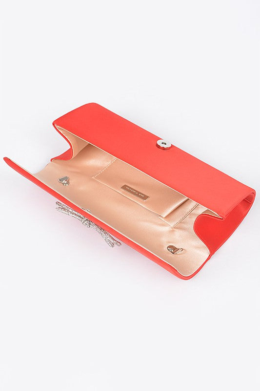 Rhinestone Bow Satin Clutch Bag - Tigbul's Variety Fashion Shop