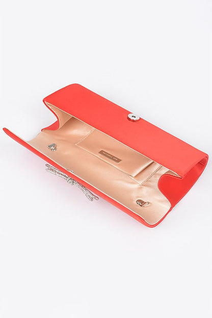 Rhinestone Bow Satin Clutch Bag - Tigbul's Variety Fashion Shop