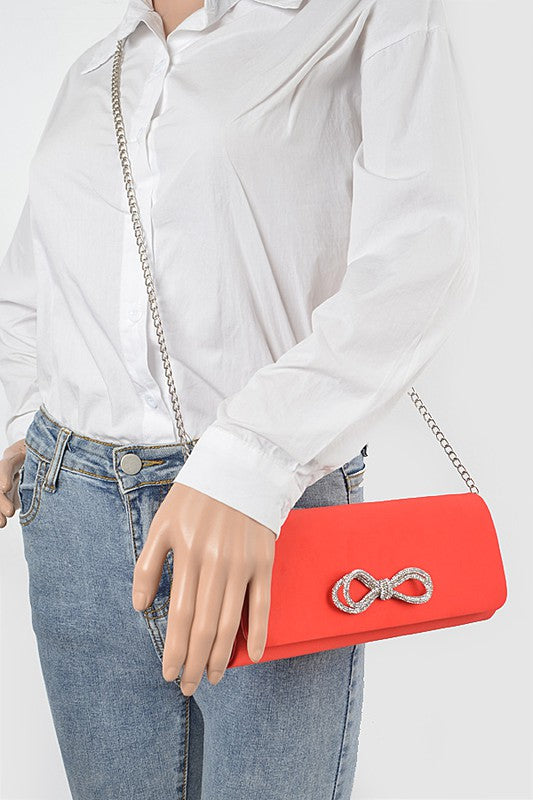 Rhinestone Bow Satin Clutch Bag - Tigbul's Variety Fashion Shop