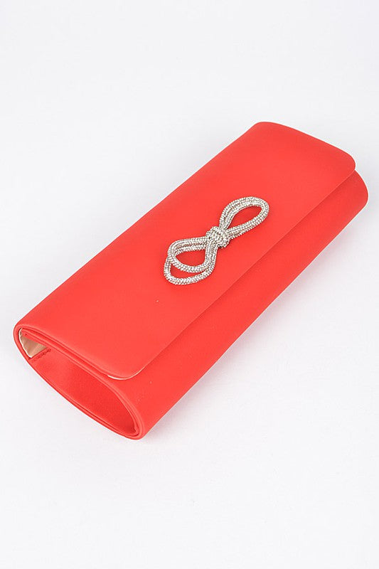 Rhinestone Bow Satin Clutch Bag - Tigbul's Variety Fashion Shop