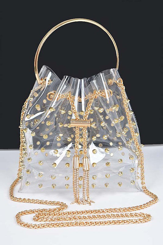 Studded Cleared Top Handle PVC Clutch Bag - Tigbul's Variety Fashion Shop