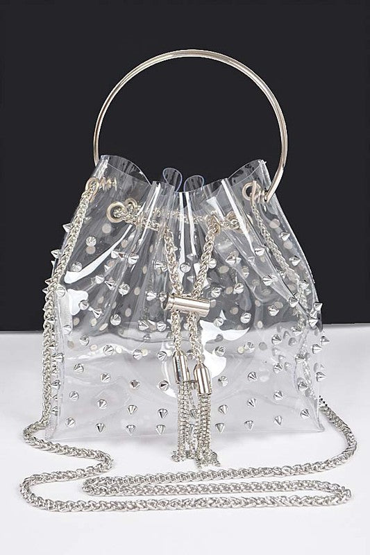 Studded Cleared Top Handle PVC Clutch Bag - Tigbul's Variety Fashion Shop